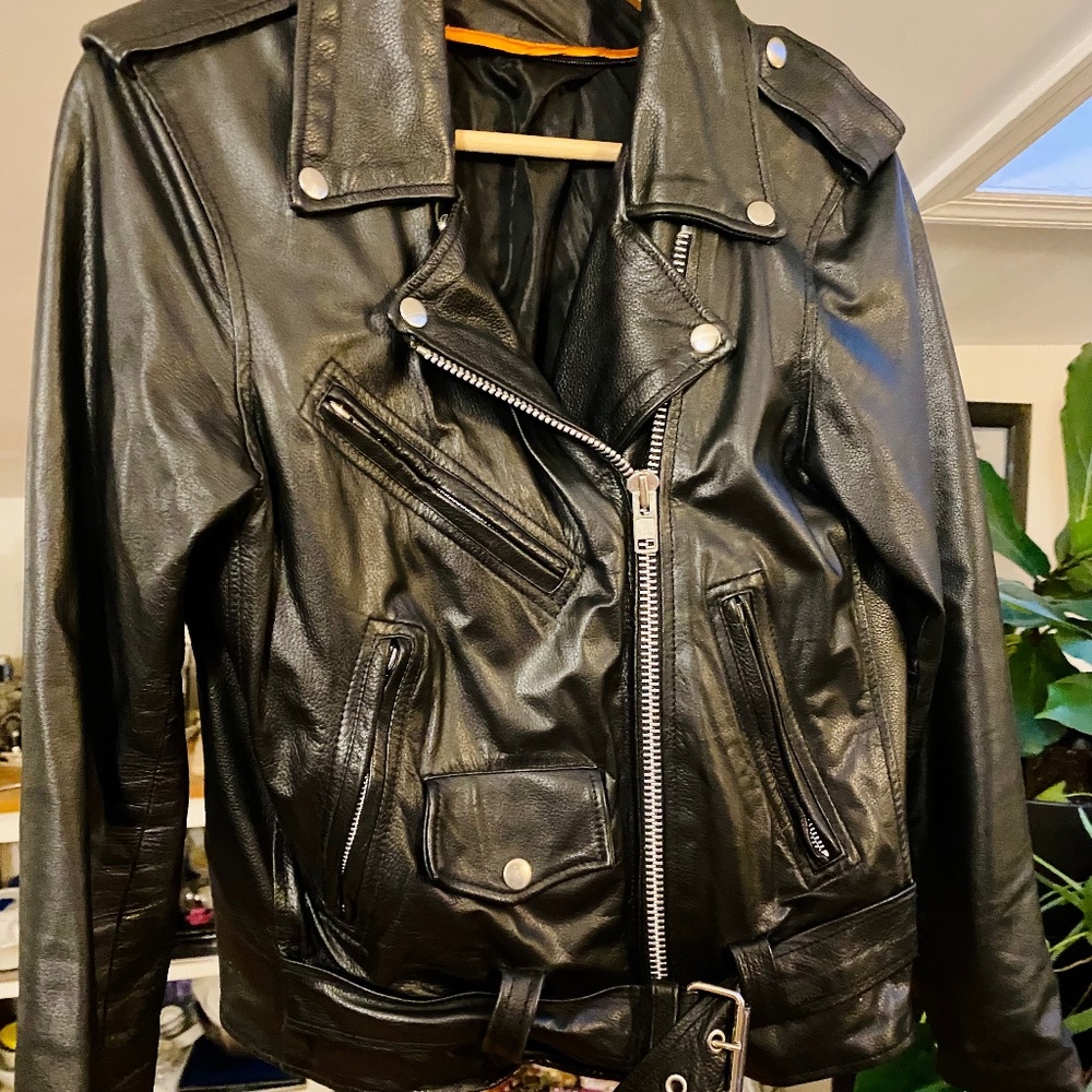 Real leather motorcycle jacket